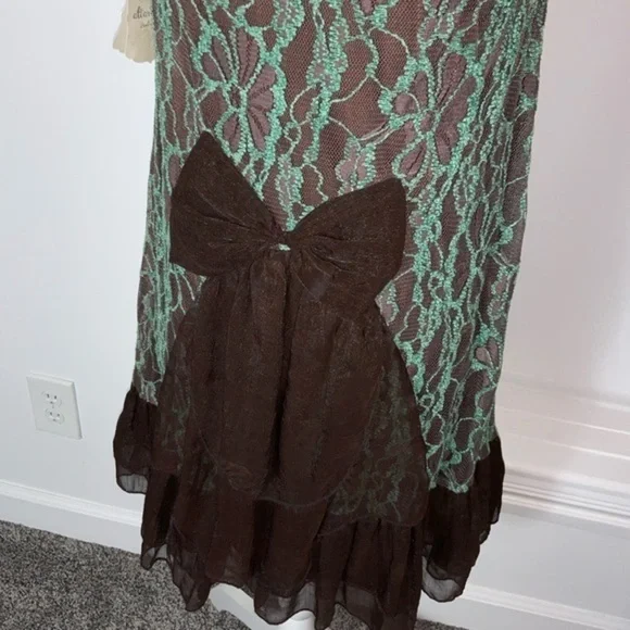 Altar’d State NWT Mint Green and Brown Lace Sleeveless Dress with Bow Size Small - Picture 5 of 11